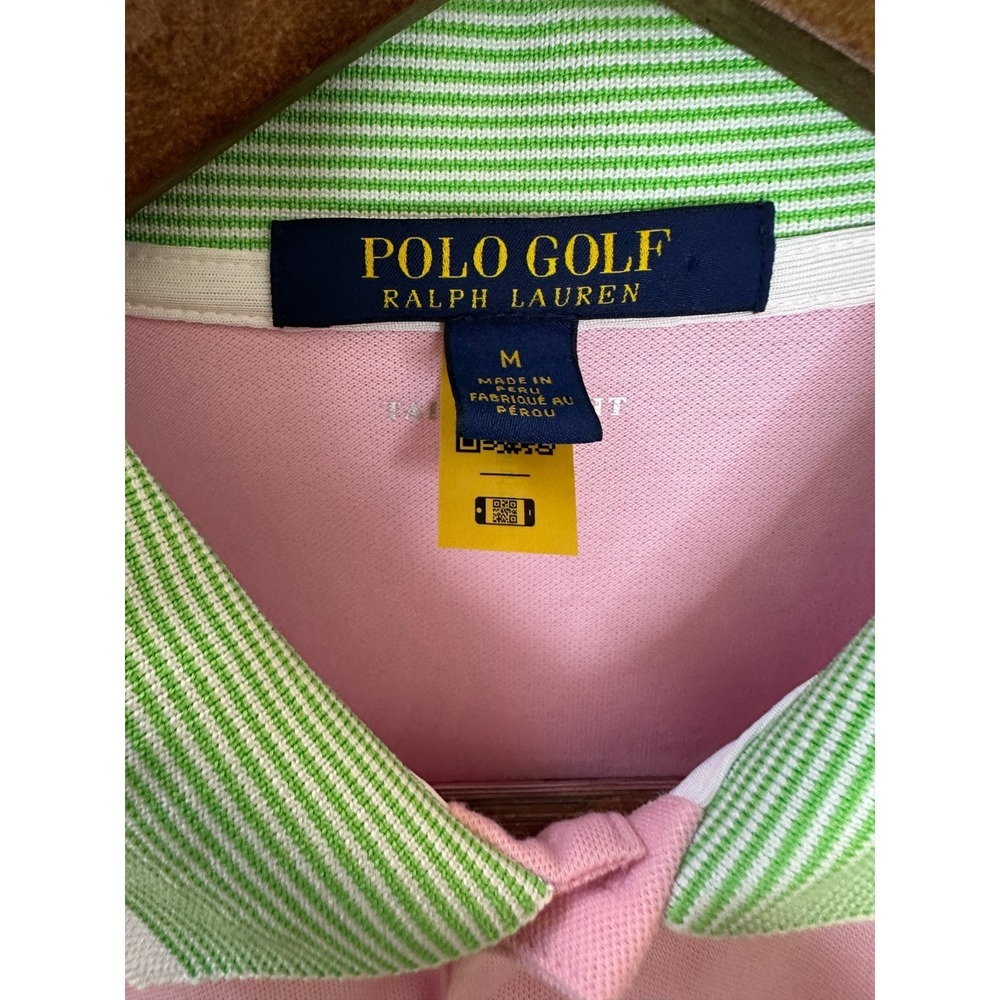 Polo Golf Ralph Lauren Tailored Fit Polo Shirt Pink Green Preppy Size Medium - Picture 5 of 8